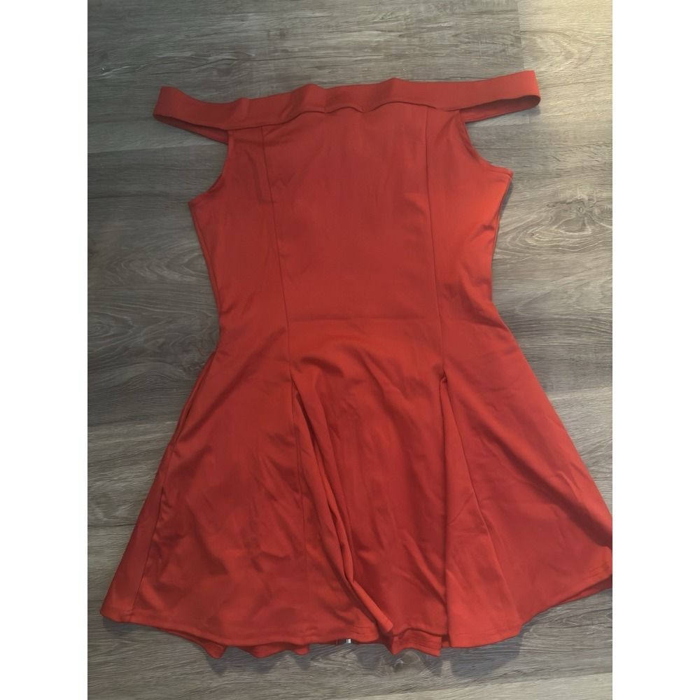 Women red Dress Fit And Flare L Knee Length Stretc
